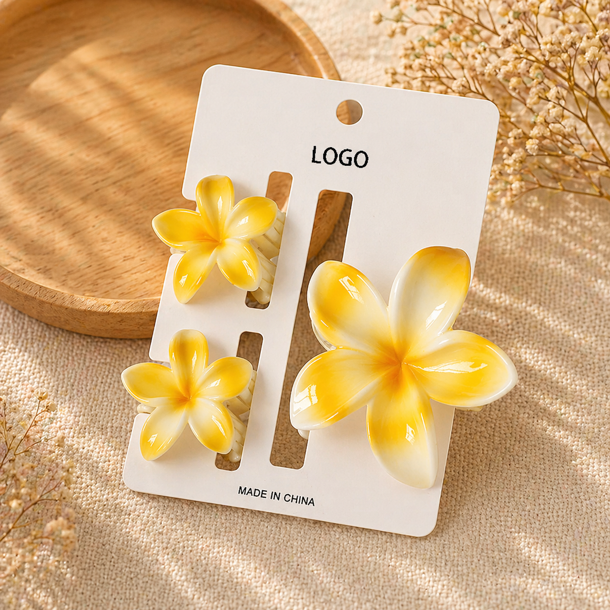 Plumeria Claw Clip Set — front view of the floral plumeria design | Sujify