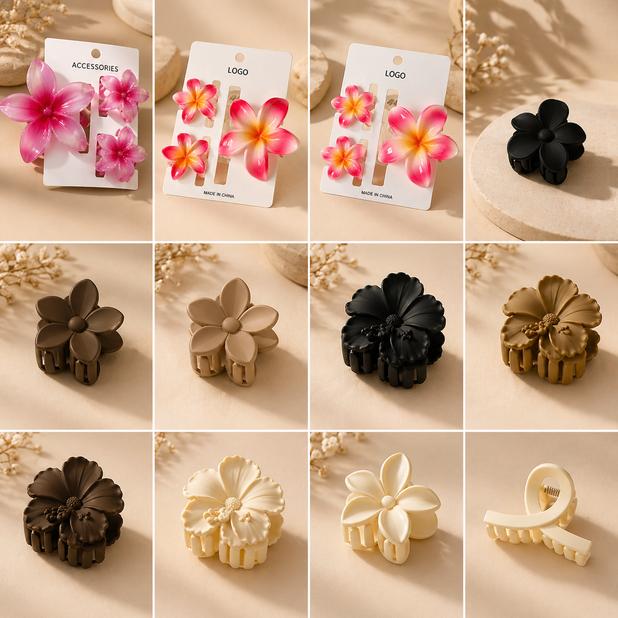 Curated Claw Clip Gift Set - 4 Stylish Hair Accessories - Sujify