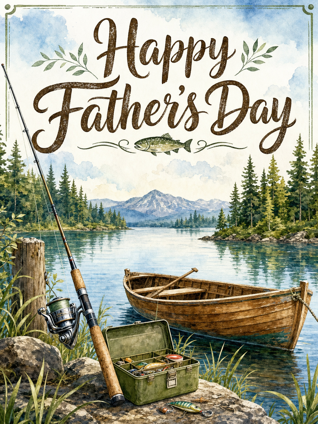 Fishing Father's Day Card - Watercolour Design | Personalised UK
