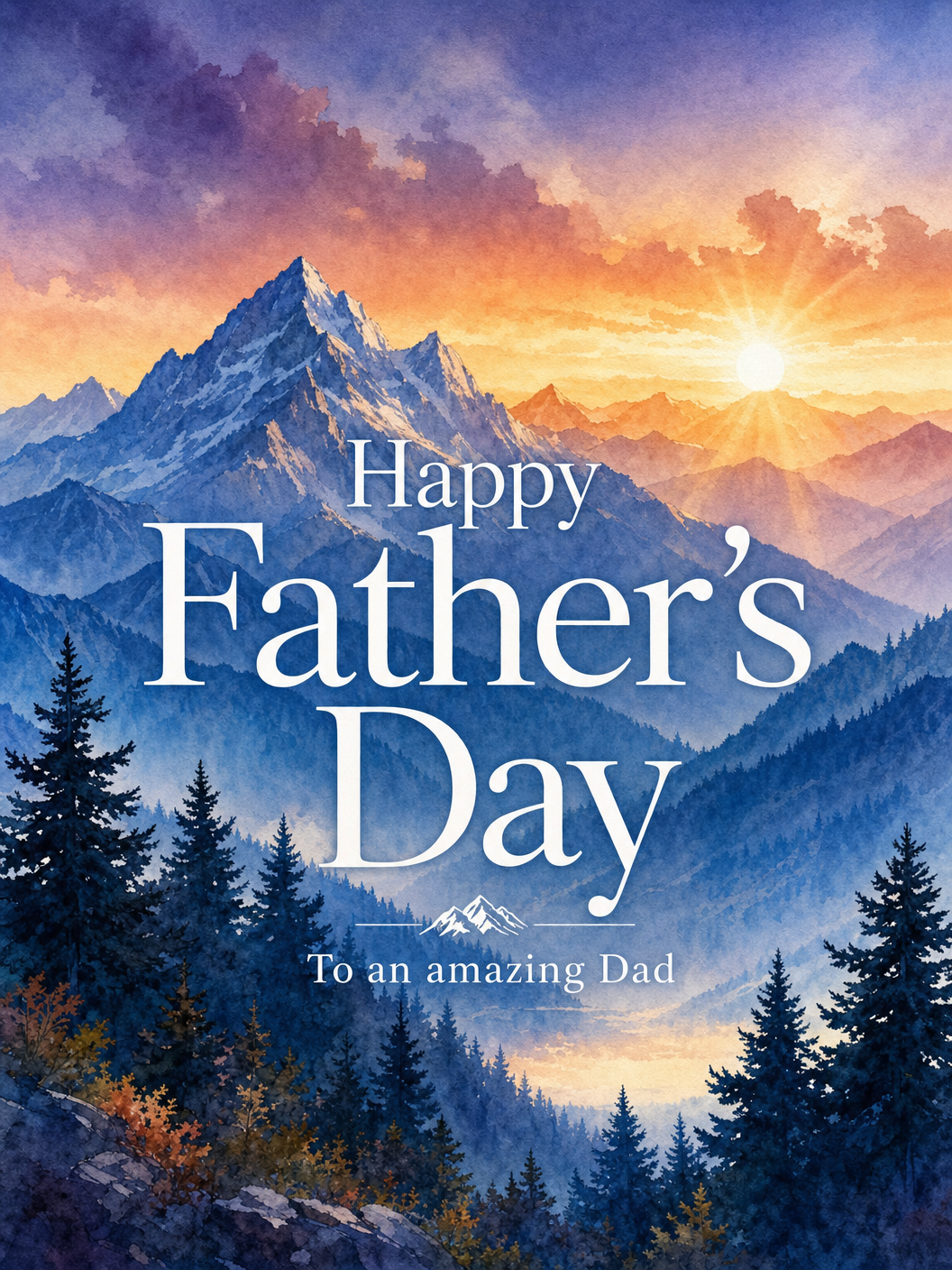Mountain Watercolour Father's Day Card - Personalised for Outdoor Dads | UK